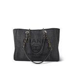 20P Black Stripe Raffia Deauville Shopping Tote Small Light Gold Hardware - Image 3