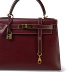 Kelly 28 Rouge H Courchevel Sellier White Stitching Gold Plated F Square Stamp - Image 2