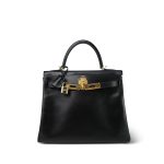 Kelly 28 Black Box Calfskin Retourne Gold Plated D Square Stamp - Image 8