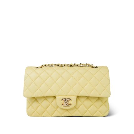 Yellow Caviar Quilted Classic Flap Medium Light Gold Hardware