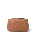 22S Caramel Lambskin Quilted Rectangular Flap Mini Light Gold Hardware - Image 3