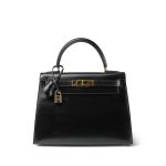 Kelly 28 Sellier Black Box Calfskin Gold Plated Y Circle Stamp - Image 3