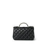 23A Black Lambskin Quilted Mini Crystal Top Handle Light Gold Hardware - Image 7