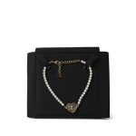 24P Denim Heart CC Pendant Pearl Short Necklace