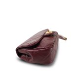 Burgundy Calfskin Quilted Pearl Chain Single Flap Bag Aged Gold Hardware - Image 5