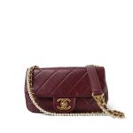 Burgundy Calfskin Quilted Pearl Chain Single Flap Bag Aged Gold Hardware - Image 7