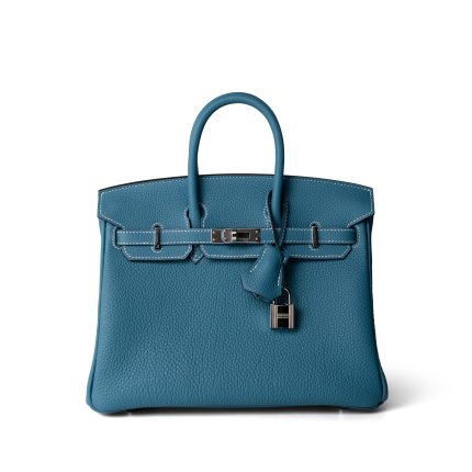 Birkin 25 Blue Jean Togo Palladium Plated B Stamp