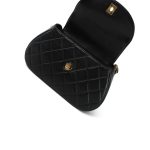 Black Lambskin Quilted Double Chain Rounded Bag Gold Hardware - Image 12