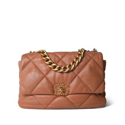 21K Caramel Lambskin Quilted 19 Flap Medium/Large Aged Gold Hardware