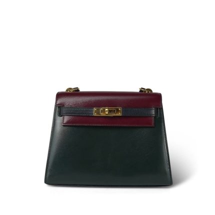 Mini Kelly Tri-Color (Vert Fonce / Rouge H / Blue Indigo) Box Calfskin Gold Plated P Circle Stamp