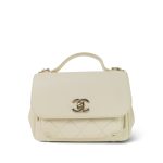 Ivory Caviar Quilted Business Affinity Flap Small Light Gold Hardware
