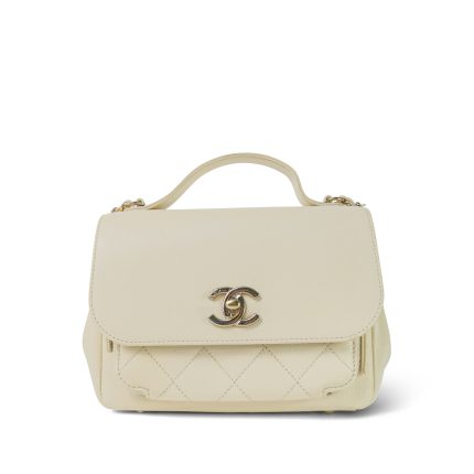 Ivory Caviar Quilted Business Affinity Flap Small Light Gold Hardware