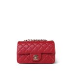 20S Red Lambskin Quilted Mini Rectangular Flap Light Gold Hardware