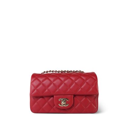 20S Red Lambskin Quilted Mini Rectangular Flap Light Gold Hardware