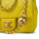 23C Yellow Lambskin Quilted Pearl Crush Mini Square Flap Aged Gold Hardware - Image 14
