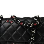 Black Lambskin Quilted Lady Bug Mini Rectangular Flap Silver Hardware - Image 14