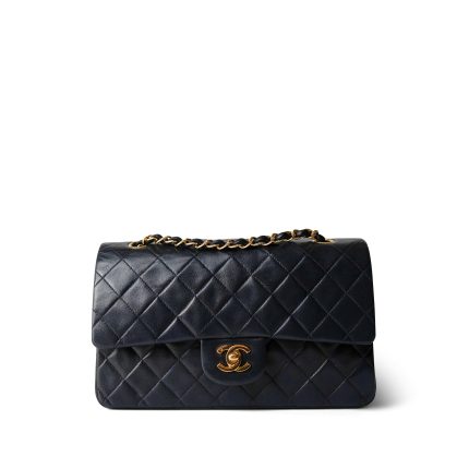 Navy Lambskin Quilted Classic Flap Medium Gold Hardware