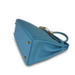 Kelly 28 Retourne Bleu Izmir Turquoise Veau Togo Gold Plated R Square Stamp - Image 11