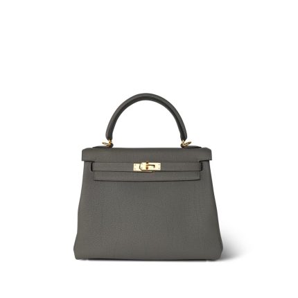 Kelly 25 Retourne Gris Meyer Togo Gold Plated B Stamp