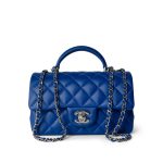 Blue Lambskin Quilted Mini Top Handle Light Gold Hardware - Image 3