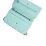 19C Tiffany Blue Caviar Quilted Wallet On Chain WOC Light Gold Hardware - Image 10