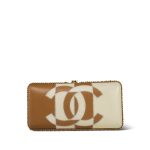 Beige White Lambskin Stitched CC Logo Clutch On Chain LGHW