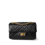 23P Black Aged Calfskin Quilted Mini Reissue 2.55 Flap Aged Gold Hardware
