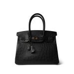 Birkin 30 Noir Ostrich Rose Gold Plated Z Stamp