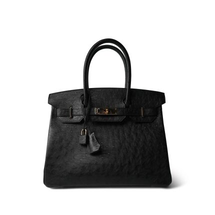 Birkin 30 Noir Ostrich Rose Gold Plated Z Stamp