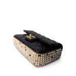 Black Lambskin Quilted Mini River of Pearls Flap Bag Aged Gold Hardware - Image 8