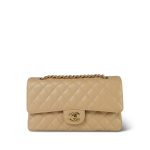 Beige Clair Caviar Quilted Medium Classic Flap Gold Hardware