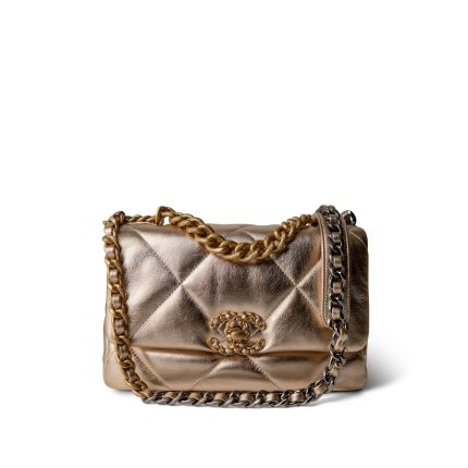 21S Gold Metallic Lambskin Quilted 19 Flap Small MHW