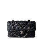 18C Charcoal Glittery Caviar Quilted Classic Flap Small - Image 15