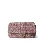 Pink Tweed Quilted Pearl Handle Flap Bag Large LGHW