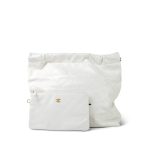 White Calfskin Quilted 22 Hobo Bag Medium Black/Aged Gold Hardware - Image 3