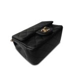 Black Lambskin Quilted Pearl Crush Mini Square Flap Light Gold Hardware - Image 11