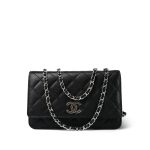 Black Caviar Quilted Crystal CC Wallet on Chain WOC LGHW - Image 13
