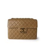 Vintage Dark Beige Lambskin Quilted Classic Single Flap Jumbo GHW