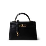 Mini Kelly 20 Sellier Black Box Calfskin Gold Plated B Stamp