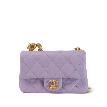 24P Purple Caviar Quilted Mini Sweetheart Single Flap Bag Aged Gold Hardware