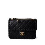 Black Calfskin Braided My Own Frame Flap Bag Aged GHW