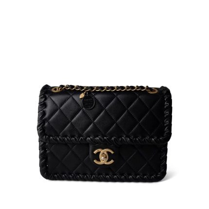 Black Calfskin Braided My Own Frame Flap Bag Aged GHW
