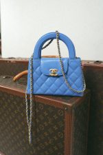 24P Blue Nano Kelly Shopper Aged Gold Hardware - Image 16
