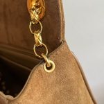 Brown Suede Chevron Quilted Square Single Flap Aged Gold Hardware - Image 16