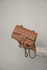 22S Caramel Lambskin Quilted Rectangular Mini Light Gold Hardware - Image 10