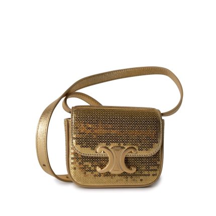 Celine Gold Mini Triomphe Sequins and Calfskin
