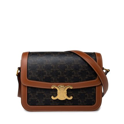 Celine Tan Triomph Canvas And Calfskin Triomphe Bag