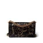 19A Old Medium Le Boy Black and Gold Crocodile Embossed Graffiti - Image 4