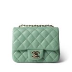 21C Green Lambskin Quilted Mini Square Flap Light Gold Hardware