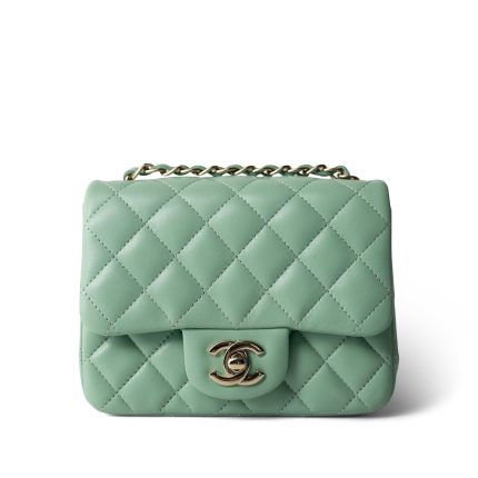 21C Green Lambskin Quilted Mini Square Flap Light Gold Hardware